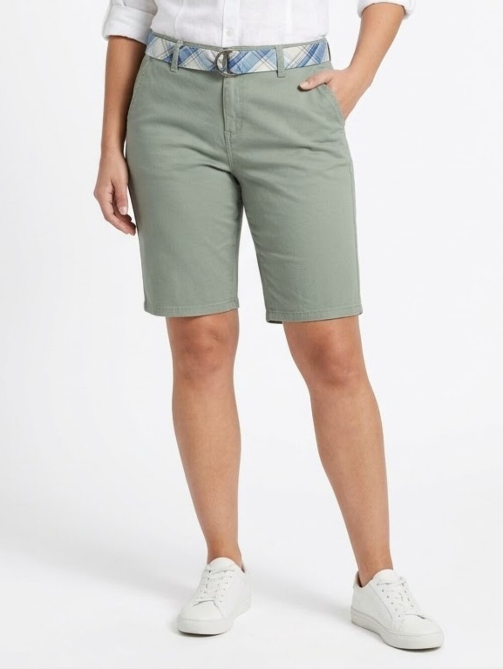 Levi's Olive Green Flat Front Chino Shorts with Blue Plaid Fabric Belt 16P